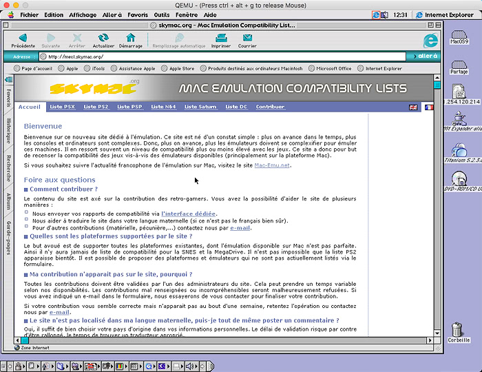 Internet Explorer 5.0b1 sur Mac OS 9.2.2 et Qemu