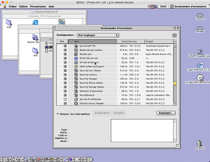 Extension Realtek 8139 sur Mac OS 9.2.2 et Qemu