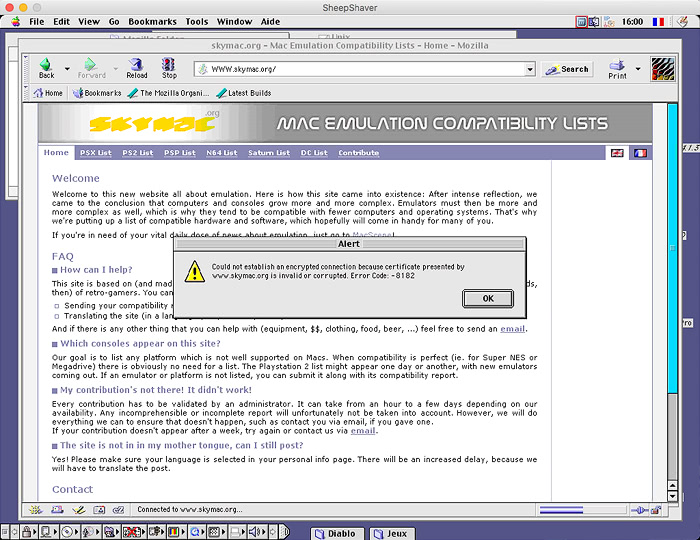 Echec de connexion SSL sur Mac OS 9.0.4 et SheepShaver
