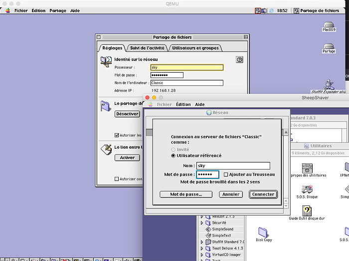 Partage de fichier entre Mac OS 9 sur Qemu et SheepShaver
