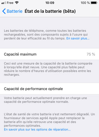 iOS 11.3 - Capacité des performances maximale