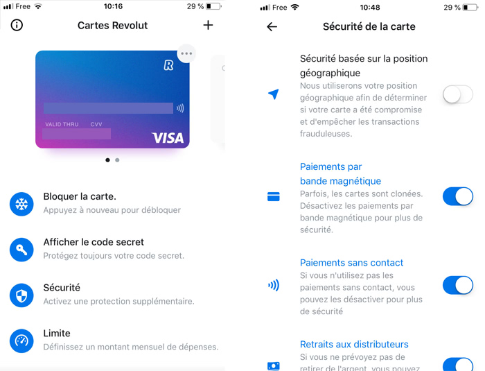 Sécurité au sein de l'application Revolut