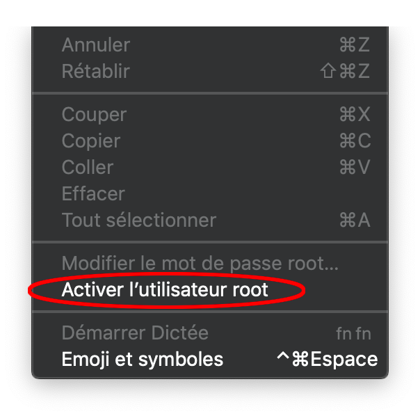 Activer le compte root