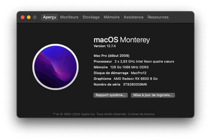 Monterey sur Mac Pro 2009