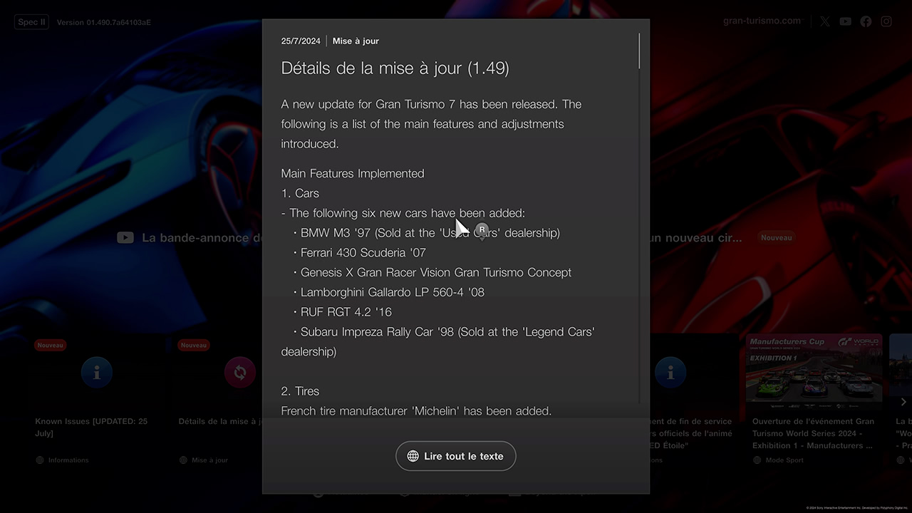 GT7 - Mise à jour 1.49